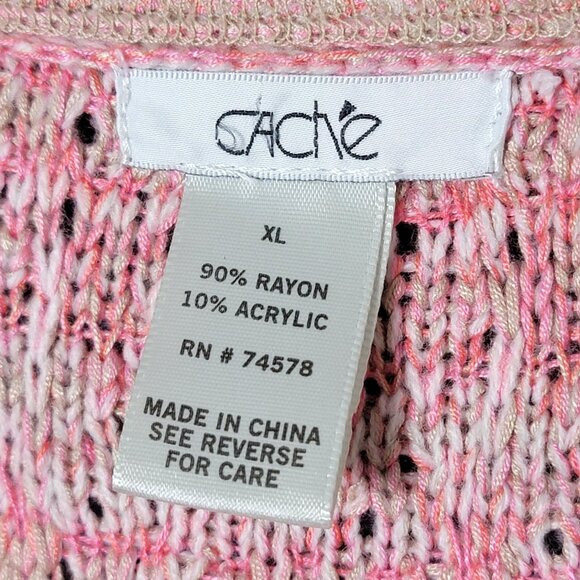 Cache Womens Pink Tweed Business Work Office Coquette Fringe Cardigan Jacket XL - Picture 9 of 10